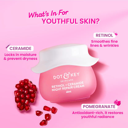 Dot & Key Retinol + Ceramide Night Repair Cream | Anti Ageing & Barrier Repair Face Cream 60ml - GEHNA OFFICIAL