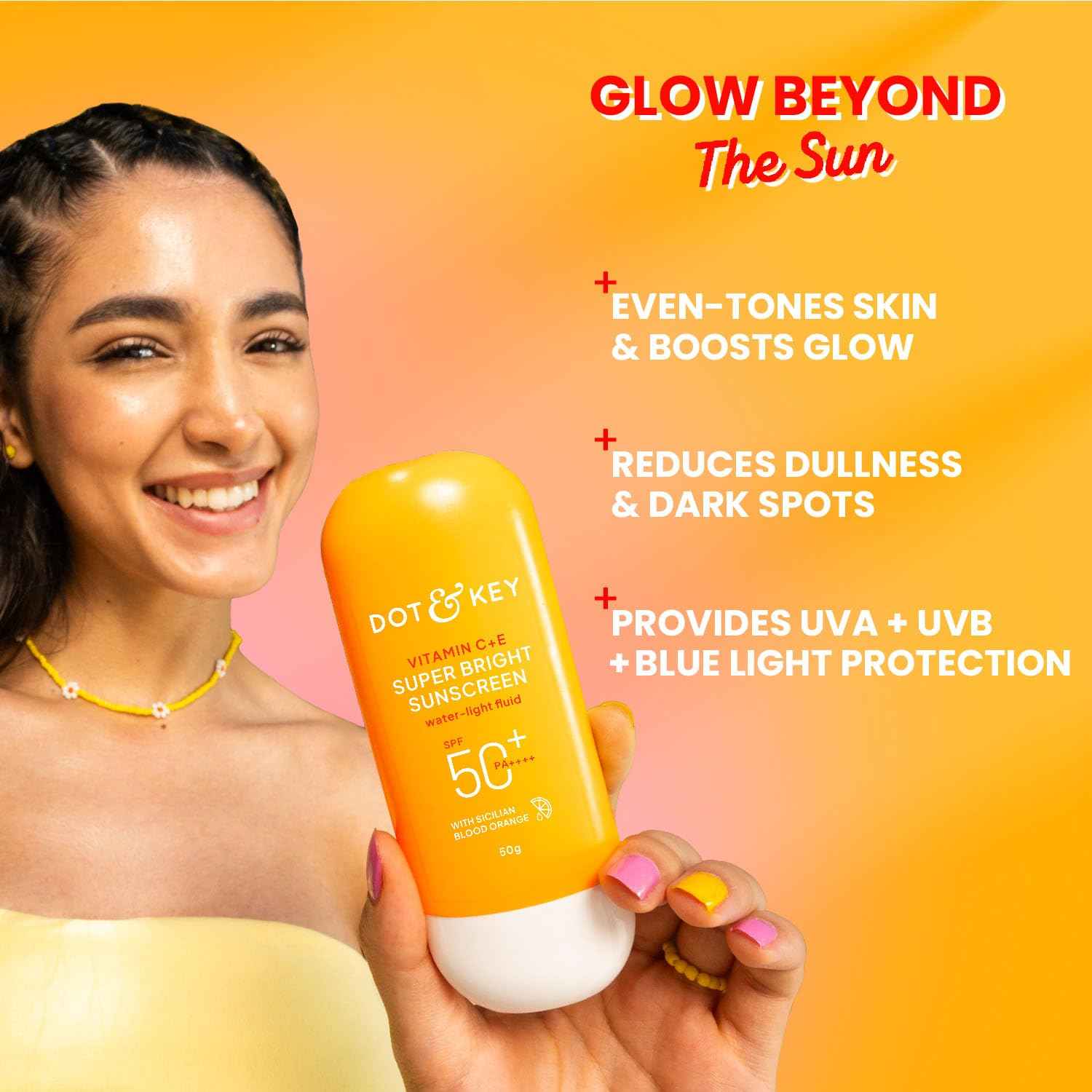 Dot & Key Vitamin C + E Super Bright Sunscreen SPF 50+ PA++++ Water Light Fluid | 50g - GEHNA OFFICIAL