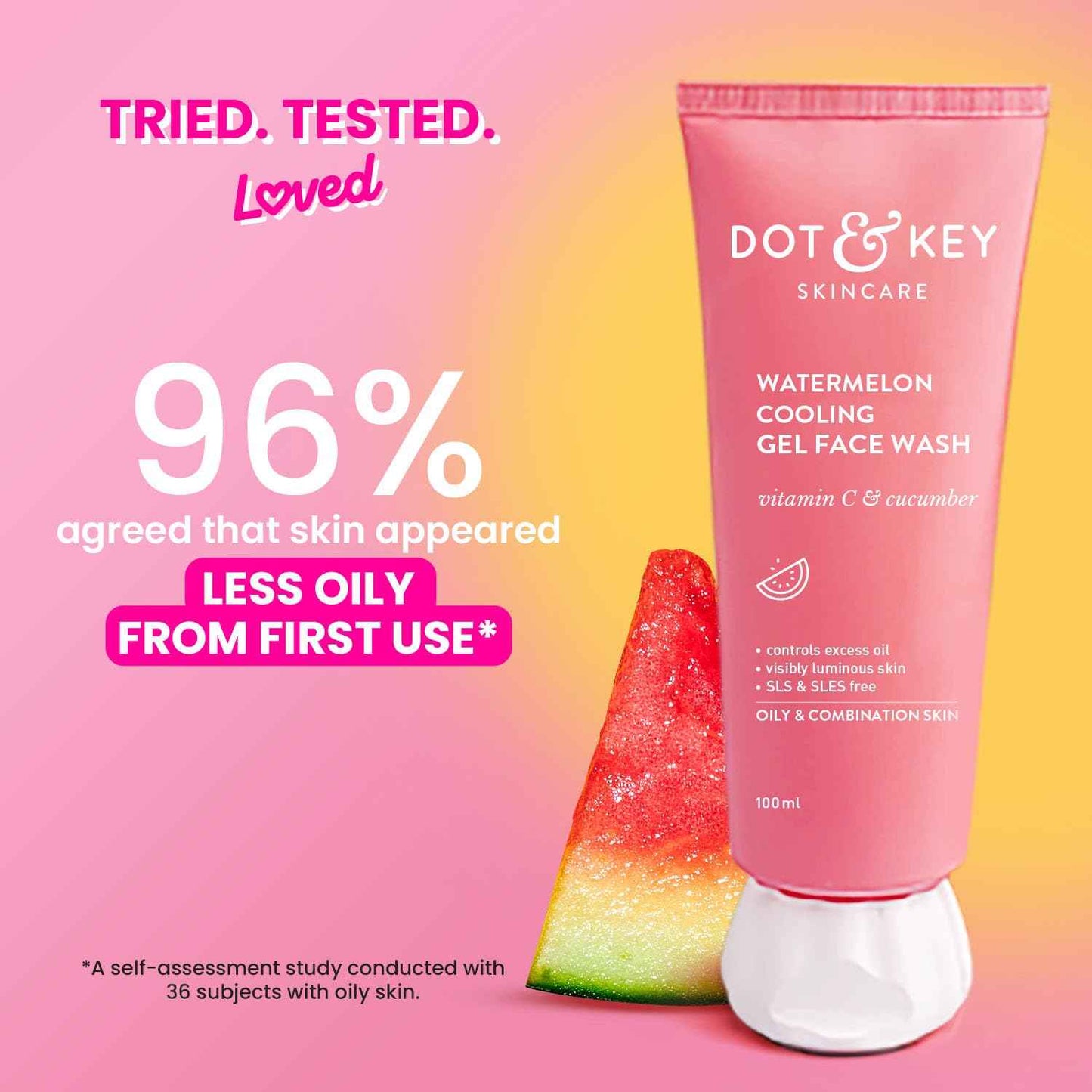 dot & key watermelon cooling gel face wash | vitamin c & cucumber refreshing cleanser 100ml - gehna official