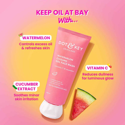Dot & Key Watermelon Cooling Gel Face Wash | Vitamin C & Cucumber Refreshing Cleanser 100ml - GEHNA OFFICIAL