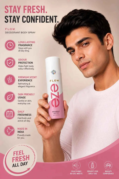 EZE Flow Deodorant Body Spray for Women 150ml Long Lasting Freshness