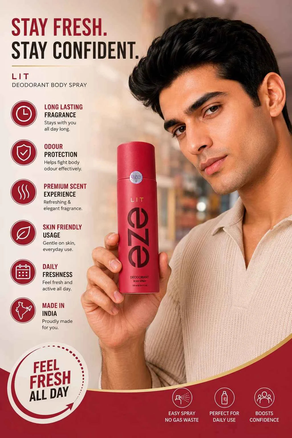 EZE Lit Premium Deodorant Body Spray for Women 150ml, Long Lasting Luxury Fragrance