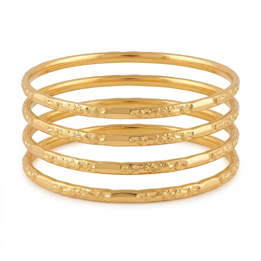 Elegant Floral Engraved Gold Finish Daily Wear Bangles Set for Women, Set of 4