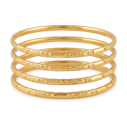 Elegant Floral Engraved Gold Finish Daily Wear Bangles Set for Women, Set of 4