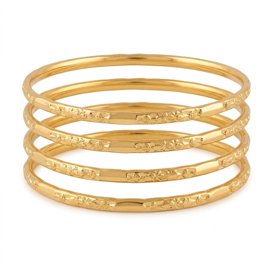 Elegant Floral Engraved Gold Finish Daily Wear Bangles Set for Women, Set of 4