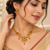 Floral Peacock Gold-Tone Necklace Set with Matching Earrings