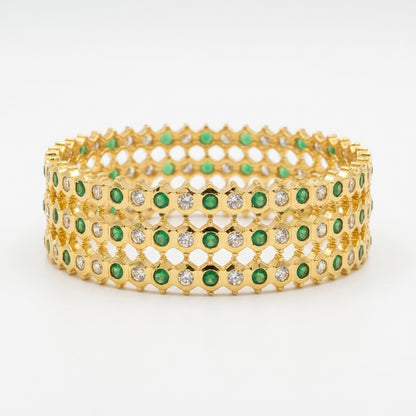 Emerald Luxe Gold Plated American Diamond Bangles Set for Women | 4 Piece Designer Bangle Set