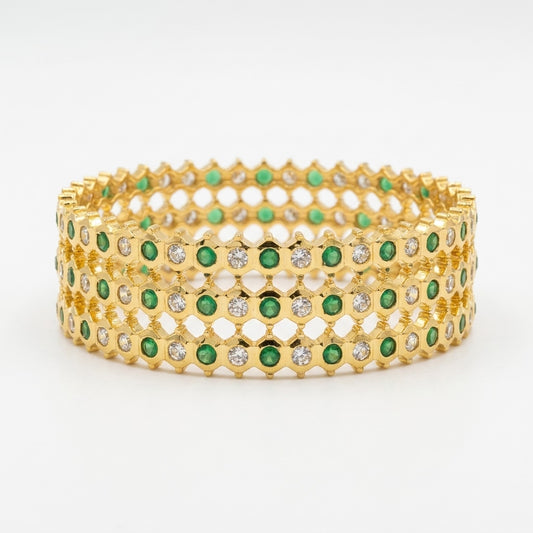 Emerald Luxe Gold Plated American Diamond Bangles Set for Women | 4 Piece Designer Bangle Set