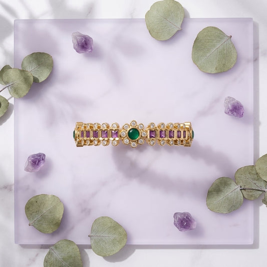 Emerald Royale Gold Plated American Diamond Bangles for Women | Green Stone Designer Pair