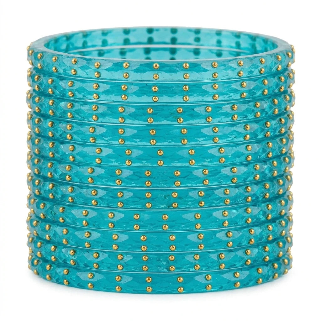 raindrop glass bangles with golden beads, traditional indian glass chudi set
