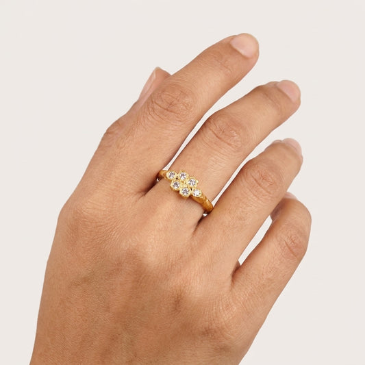 Floral American Diamond Gold Plated Ring for Women | Designer CZ Ring