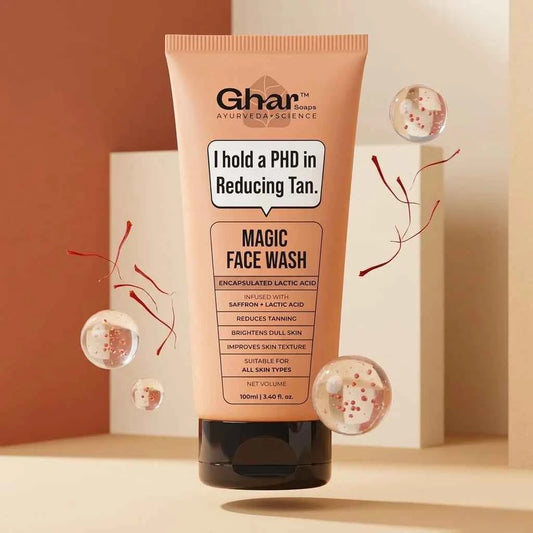 Ghar Magic Face Wash 100ml with Saffron & Encapsulated Lactic Acid | Tan Removal Face Wash for Bright & Healthy Looking Skin - GEHNA OFFICIAL