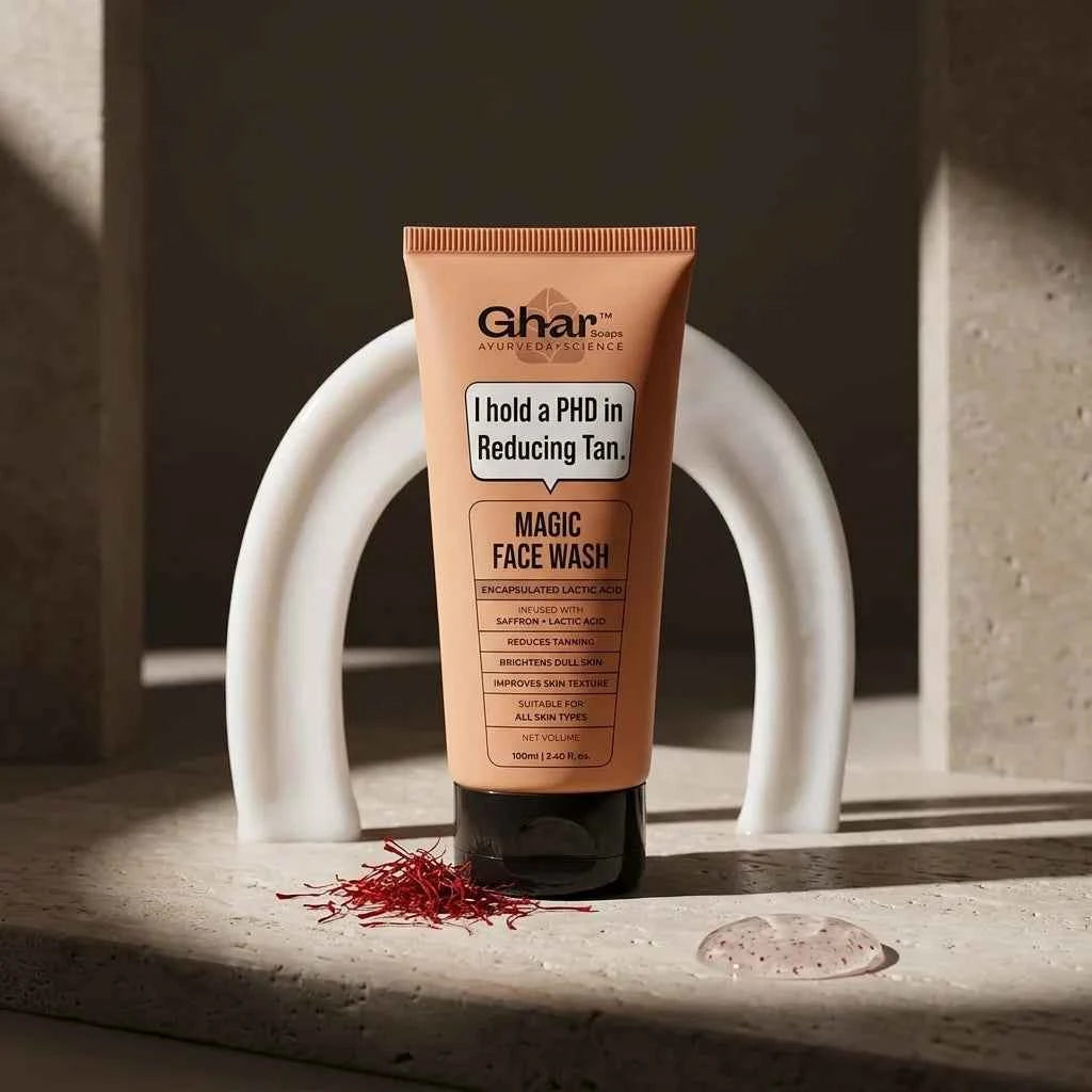 Ghar Magic Face Wash 100ml with Saffron & Encapsulated Lactic Acid | Tan Removal Face Wash for Bright & Healthy Looking Skin - GEHNA OFFICIAL
