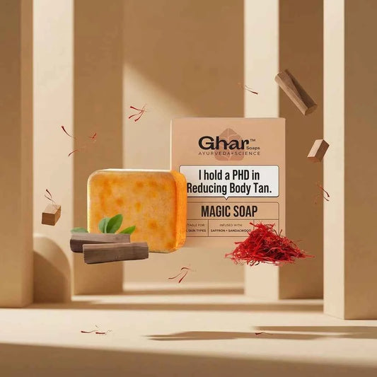 Ghar Magic Soap 100g for Tan Removal | Ayurvedic Bath Soap with Saffron & Sandalwood | Suitable for All Skin Types - GEHNA OFFICIAL