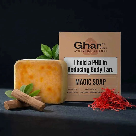 Ghar Magic Soap 100g for Tan Removal | Ayurvedic Bath Soap with Saffron & Sandalwood | Suitable for All Skin Types - GEHNA OFFICIAL