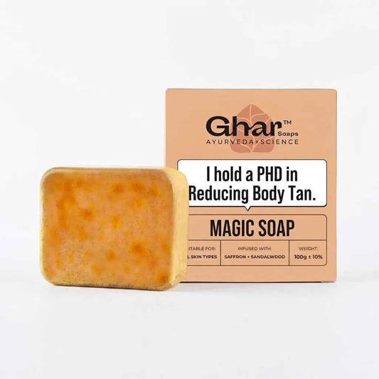 Ghar Magic Soap 100g for Tan Removal | Ayurvedic Bath Soap with Saffron & Sandalwood | Suitable for All Skin Types - GEHNA OFFICIAL