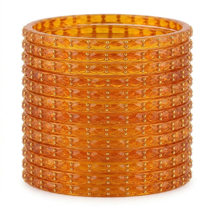 Raindrop Glass Bangles With Golden Beads, Traditional Indian Glass Chudi Set