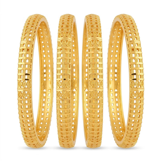 Gold Plated Traditional Designer Bangles Set for Women, Set of 4