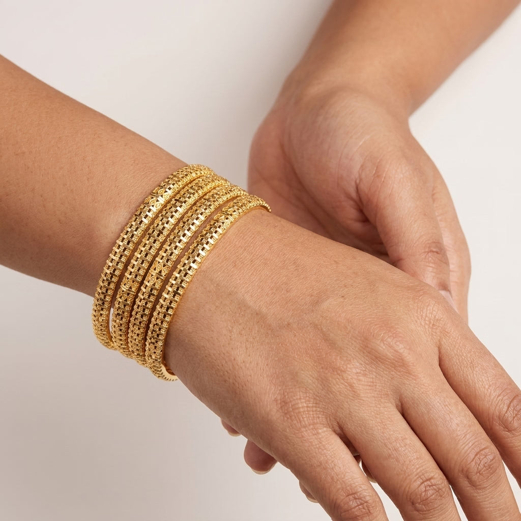 Gold Plated Traditional Designer Bangles Set for Women, Set of 4