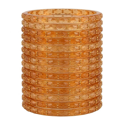 Raindrop Glass Bangles With Golden Beads, Traditional Indian Glass Chudi Set