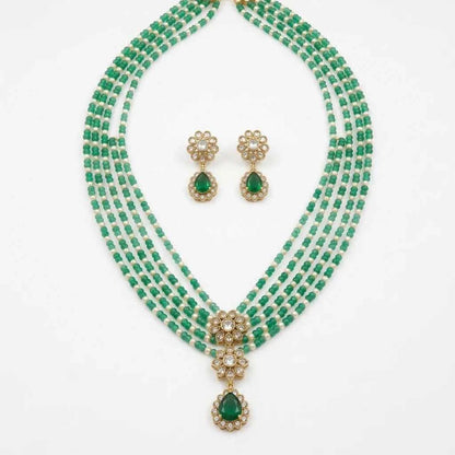Green Beaded Layered Necklace Set with Earrings for Women | Designer Bridal & Party Jewellery - GEHNA OFFICIAL