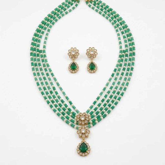 Green Beaded Layered Necklace Set with Earrings for Women | Designer Bridal & Party Jewellery - GEHNA OFFICIAL