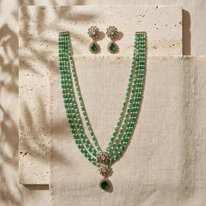 Green Beaded Layered Necklace Set with Earrings for Women | Designer Bridal & Party Jewellery - GEHNA OFFICIAL