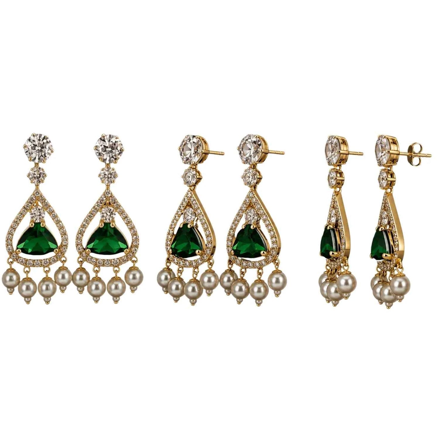 royal emerald green stone pearl drop earrings for women | american diamond party wear earrings - gehna official