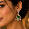Royal Emerald Green Stone Pearl Drop Earrings for Women | Elegant Party Wear