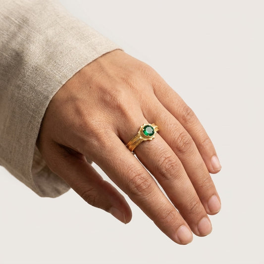 Green Stone Gold Plated Ring for Women | Classic Designer Ring