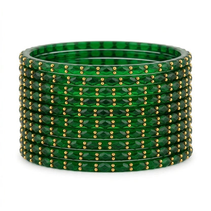 Raindrop Glass Bangles With Golden Beads, Traditional Indian Glass Chudi Set