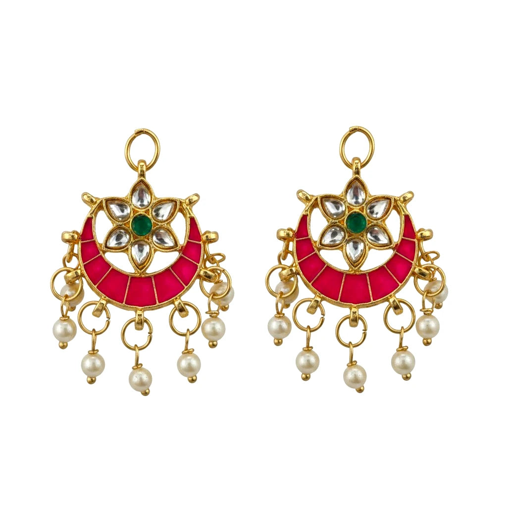 pink green kundan pearl braid hair jewellery set, 4 pcs pack