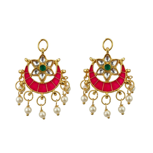 Pink Green Kundan Pearl Braid Hair Jewellery Set, 4 PCS Pack