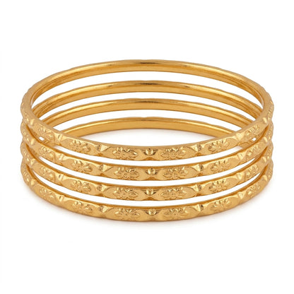 Heritage Floral Gold Finish Slim Bangles Set for Women, Set of 4