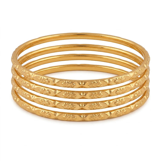 Heritage Floral Gold Finish Slim Bangles Set for Women, Set of 4