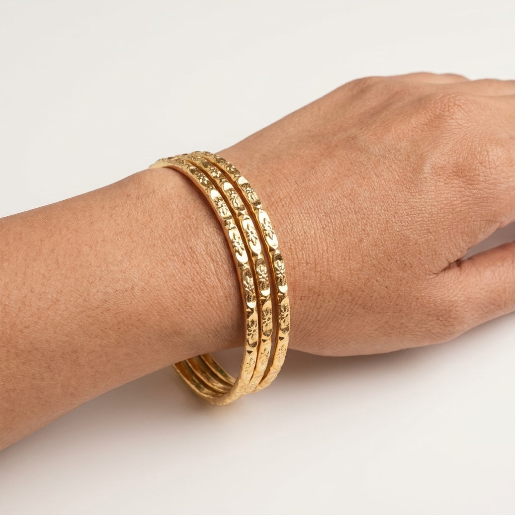 Heritage Floral Gold Finish Slim Bangles Set for Women, Set of 4