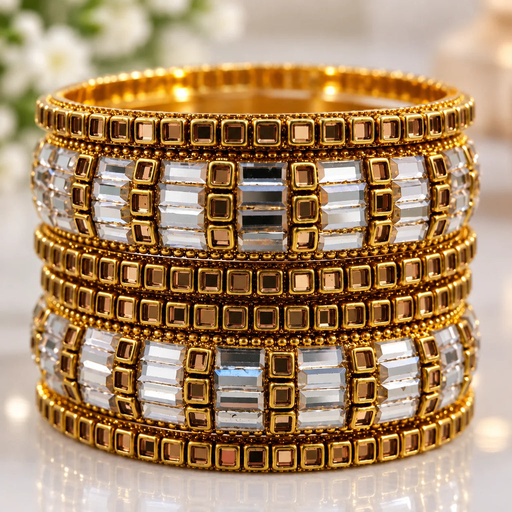 Elevate Your Style with Our Gold Kundan Bangles Set - Stunning 6 Piece Pack for Women