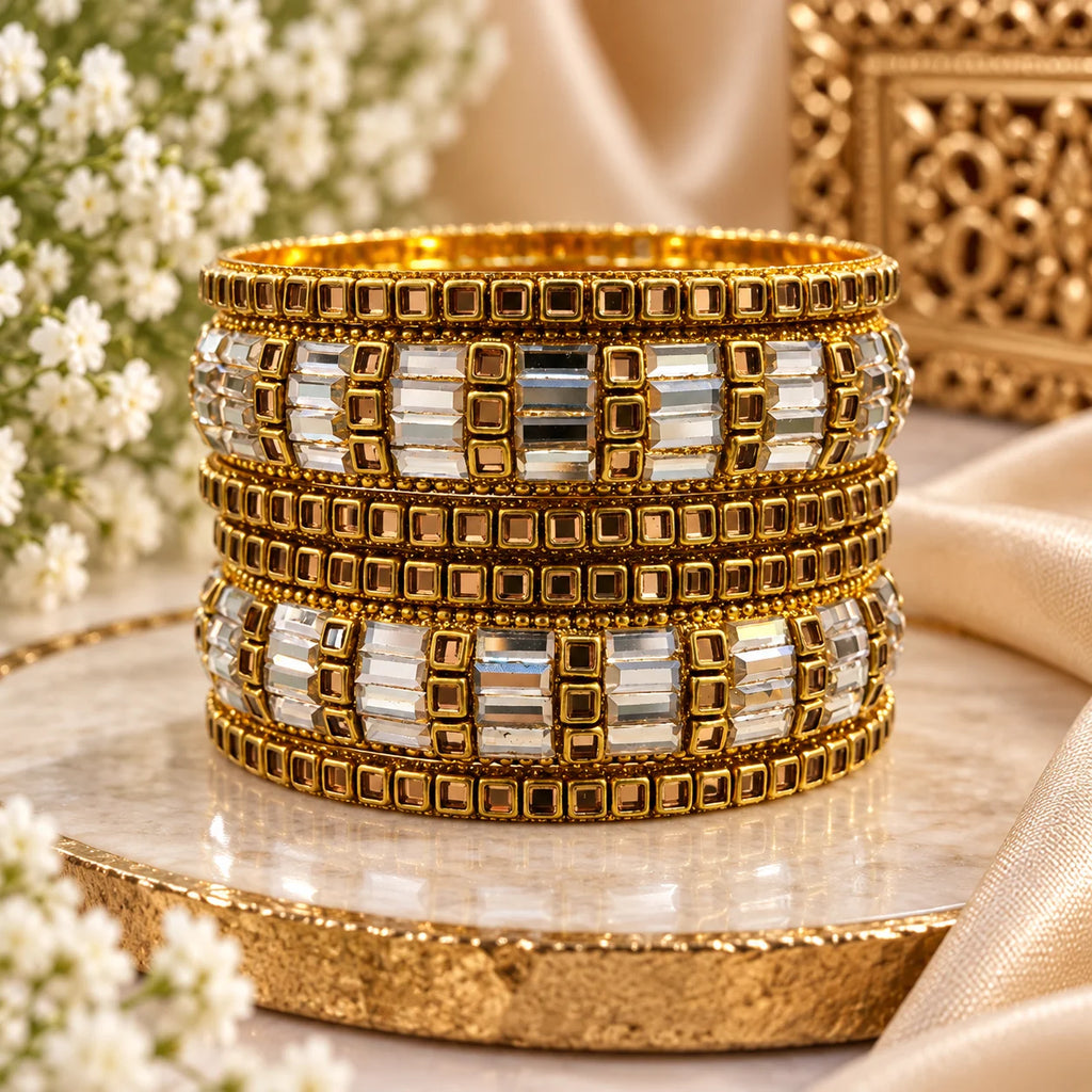 Elevate Your Style with Our Gold Kundan Bangles Set - Stunning 6 Piece Pack for Women