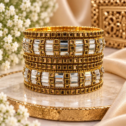 Elevate Your Style with Our Gold Kundan Bangles Set - Stunning 6 Piece Pack for Women