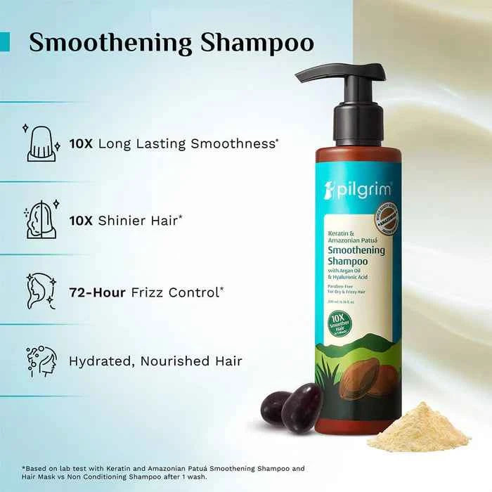 Pilgrim Keratin & Amazonian Patuá Smoothening Shampoo | With Argan Oil & Hyaluronic Acid | For Dry & Frizzy Hair | Paraben Free | 200ml