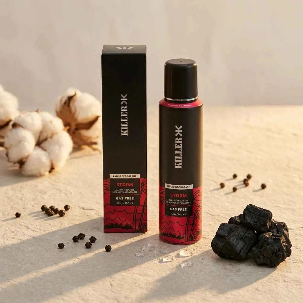 killer storm gas free liquid deodorant for men 150ml long lasting fragrance