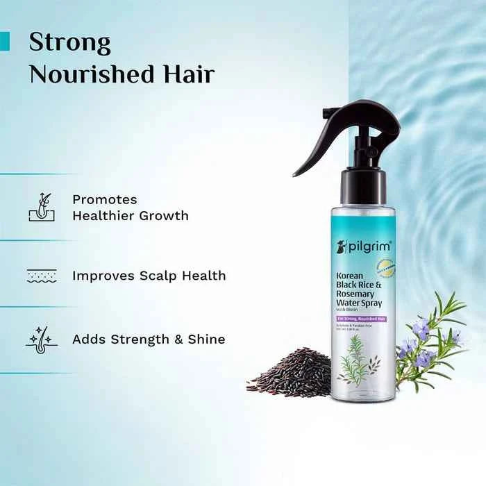 Pilgrim Korean Black Rice & Rosemary Water Spray with Biotin | Hair Growth & Scalp Care Spray | Sulphate Free Hair Mist | Strong & Nourished Hair