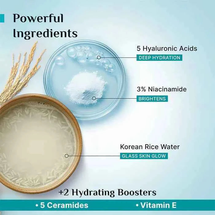 Pilgrim Korean Rice Water Hydra Glow Moisturizer with 5 Hyaluronic Acids & 3% Niacinamide | Lightweight Gel Cream for Hydrated & Glowing Skin | 100g (Copy)
