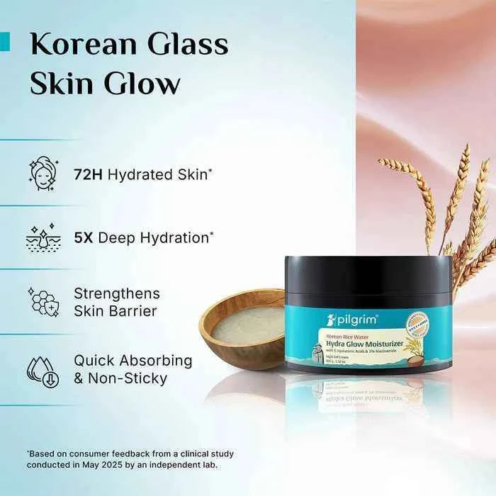 pilgrim korean rice water hydra glow moisturizer with 5 hyaluronic acids & 3% niacinamide | lightweight gel cream for hydrated & glowing skin | 100g (copy)