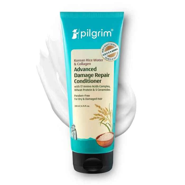 pilgrim korean rice water & collagen advanced damage repair conditioner | with 17 amino acids complex, wheat protein & 5 ceramides | for dry & damaged hair | 200ml