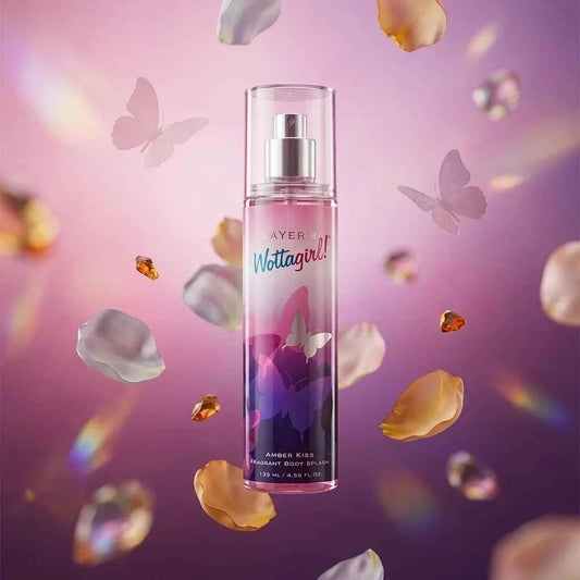 Layer'r Wottagirl Amber Kiss Perfumed Body Splash for Women 135ml Long Lasting Fragrance Mist