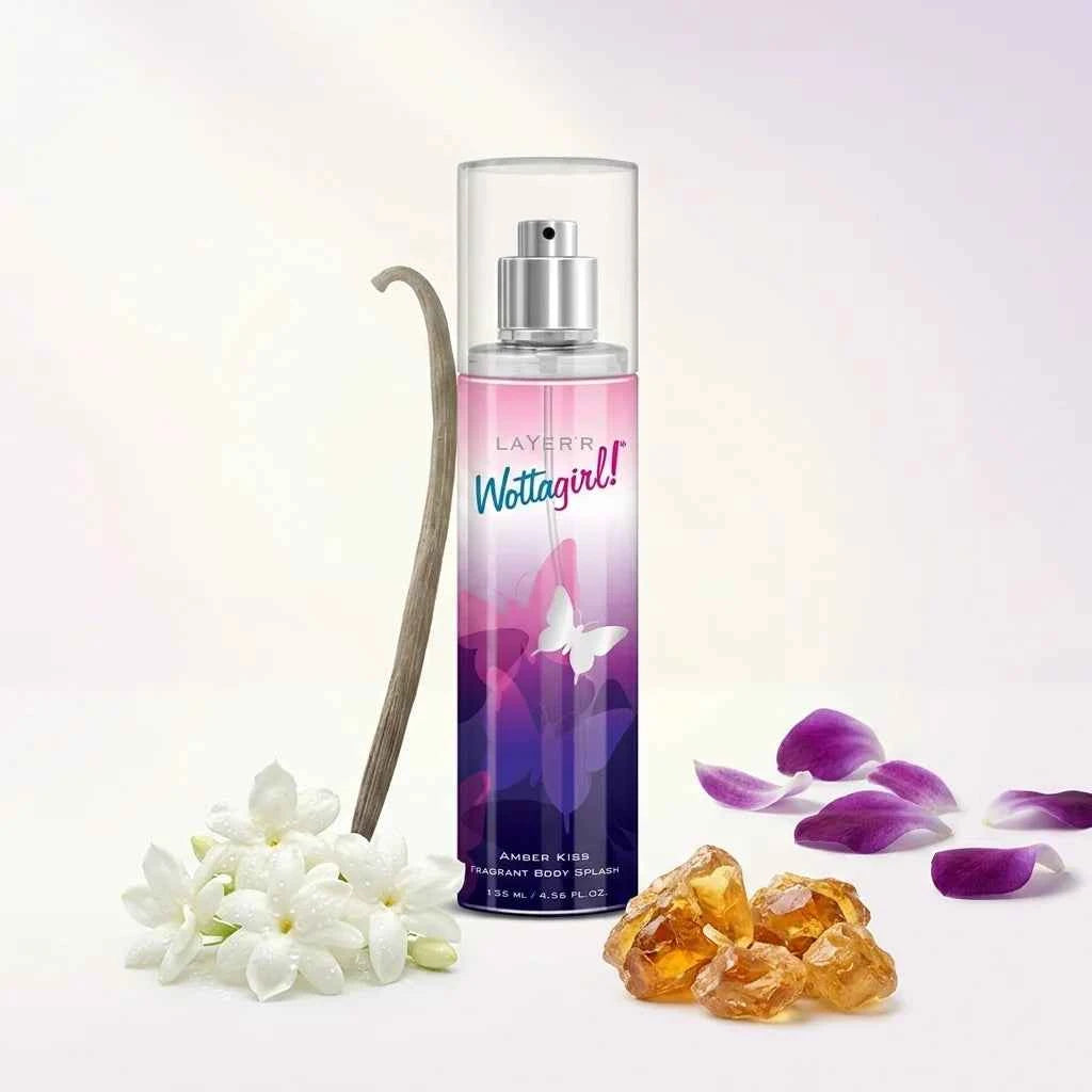 Layer'r Wottagirl Amber Kiss Perfumed Body Splash for Women 135ml Long Lasting Fragrance Mist - GEHNA OFFICIAL