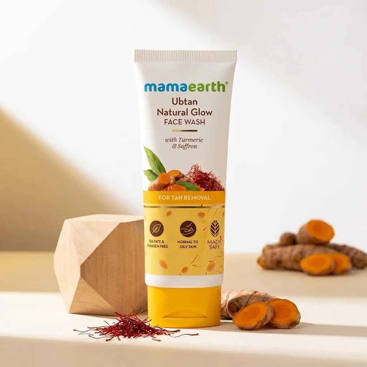 Mamaearth Ubtan Natural Glow Face Wash 100ml with Turmeric & Saffron | Tan Removal Face Wash for Normal to Oily Skin - GEHNA OFFICIAL
