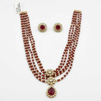 Maroon Beaded Layered Necklace Set with Earrings for Women | Floral Pendant Designer Jewellery