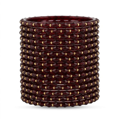 Raindrop Glass Bangles With Golden Beads, Traditional Indian Glass Chudi Set